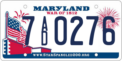 MD license plate 7AD0276