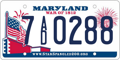 MD license plate 7AD0288