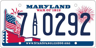 MD license plate 7AD0292