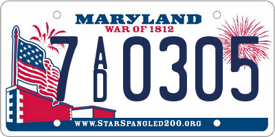 MD license plate 7AD0305