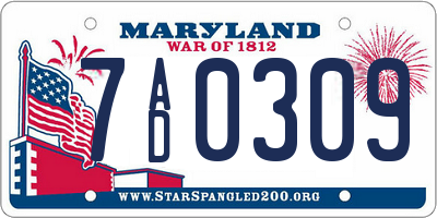 MD license plate 7AD0309