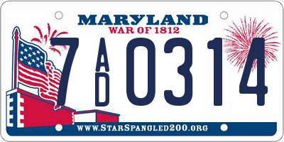 MD license plate 7AD0314