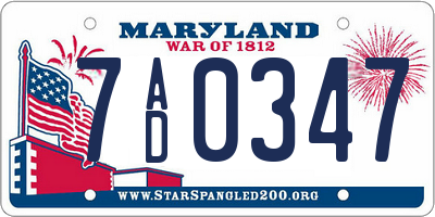 MD license plate 7AD0347