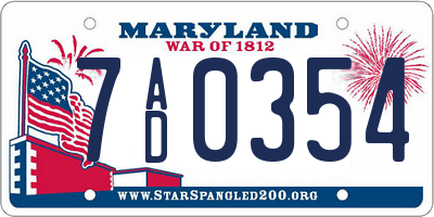 MD license plate 7AD0354