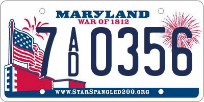 MD license plate 7AD0356