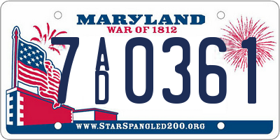 MD license plate 7AD0361