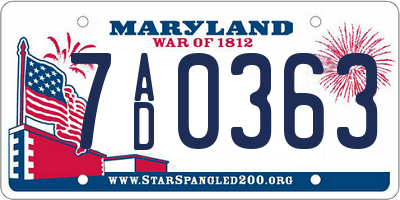 MD license plate 7AD0363