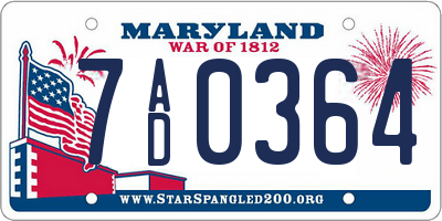 MD license plate 7AD0364