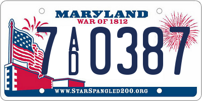 MD license plate 7AD0387