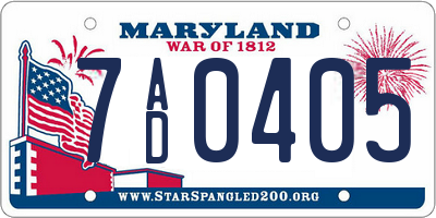 MD license plate 7AD0405