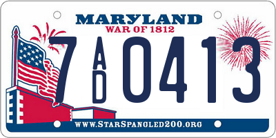 MD license plate 7AD0413