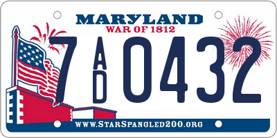 MD license plate 7AD0432