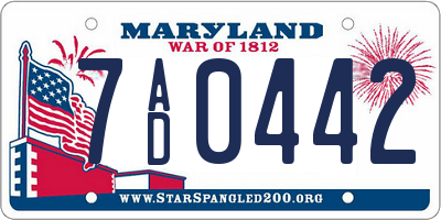 MD license plate 7AD0442