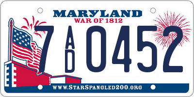 MD license plate 7AD0452