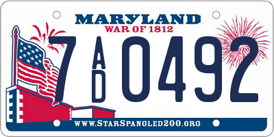 MD license plate 7AD0492