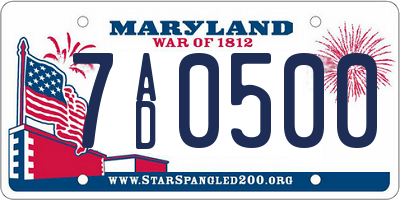 MD license plate 7AD0500