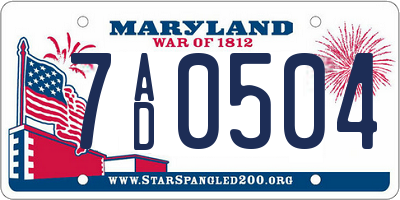 MD license plate 7AD0504