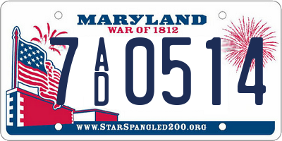 MD license plate 7AD0514