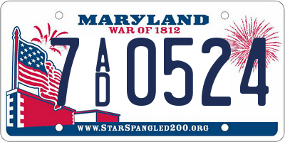 MD license plate 7AD0524