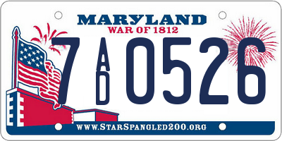 MD license plate 7AD0526
