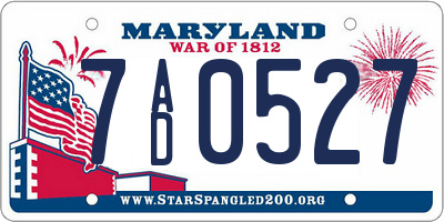 MD license plate 7AD0527