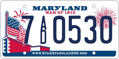 MD license plate 7AD0530