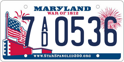 MD license plate 7AD0536