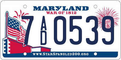 MD license plate 7AD0539