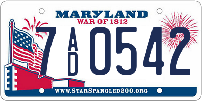 MD license plate 7AD0542