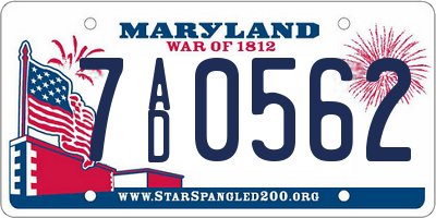 MD license plate 7AD0562