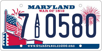 MD license plate 7AD0580