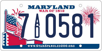 MD license plate 7AD0581