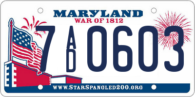 MD license plate 7AD0603