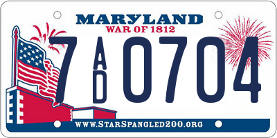 MD license plate 7AD0704