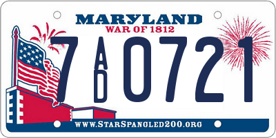 MD license plate 7AD0721