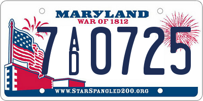 MD license plate 7AD0725