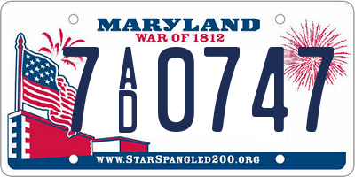 MD license plate 7AD0747