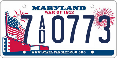 MD license plate 7AD0773
