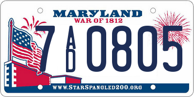 MD license plate 7AD0805