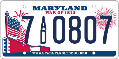 MD license plate 7AD0807