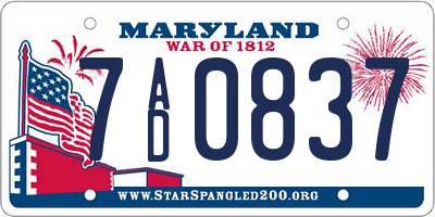 MD license plate 7AD0837