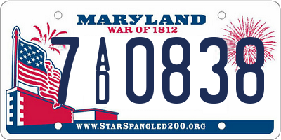 MD license plate 7AD0838