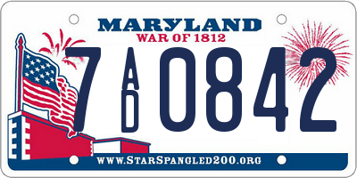 MD license plate 7AD0842