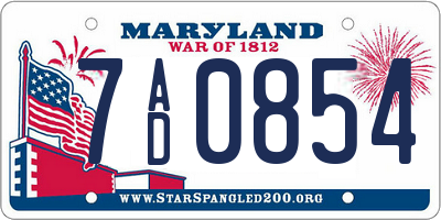 MD license plate 7AD0854