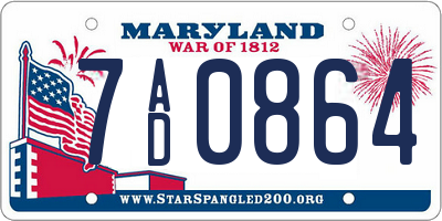 MD license plate 7AD0864