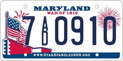 MD license plate 7AD0910