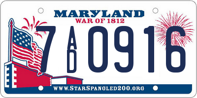 MD license plate 7AD0916