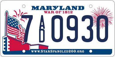 MD license plate 7AD0930