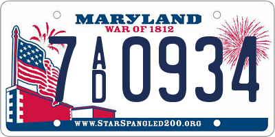MD license plate 7AD0934