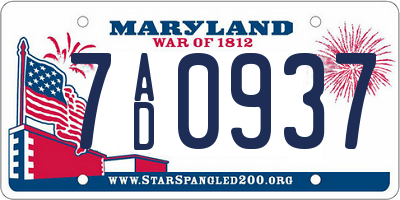 MD license plate 7AD0937